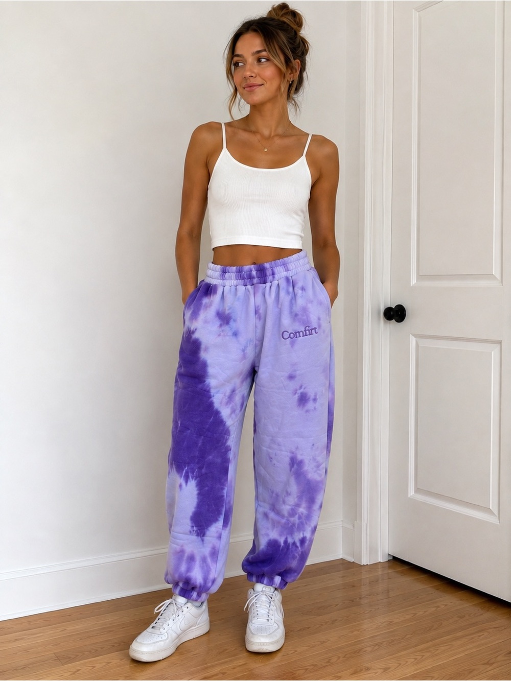 Comfrt Purple Tie Dye Sweatpants Joggers Lavender Size L NWOT